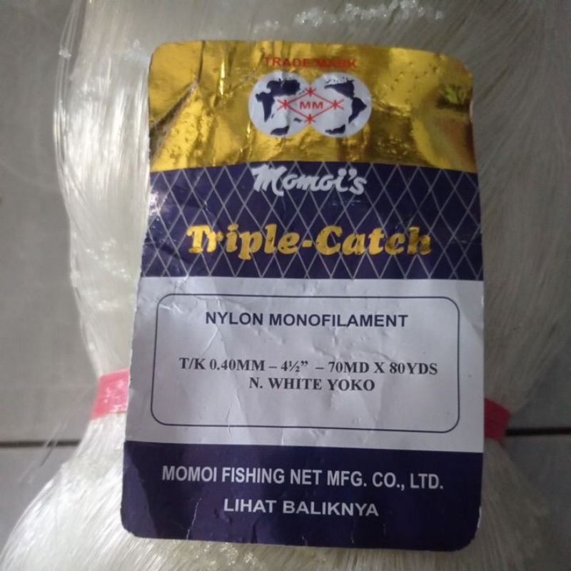 Jaring Ikan Triple Knot 3 Ikatan Ukuran 4,5 Inci 0,40 untuk Pukat Ikan 70 Meter