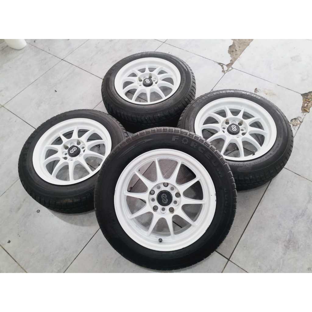 VELG RACING ENKEI R15X7 PCD 10X00 114 WHITE + BAN FORCEUM 195 60 R15 ALTIS INNOVA AVANZA BARU DLL