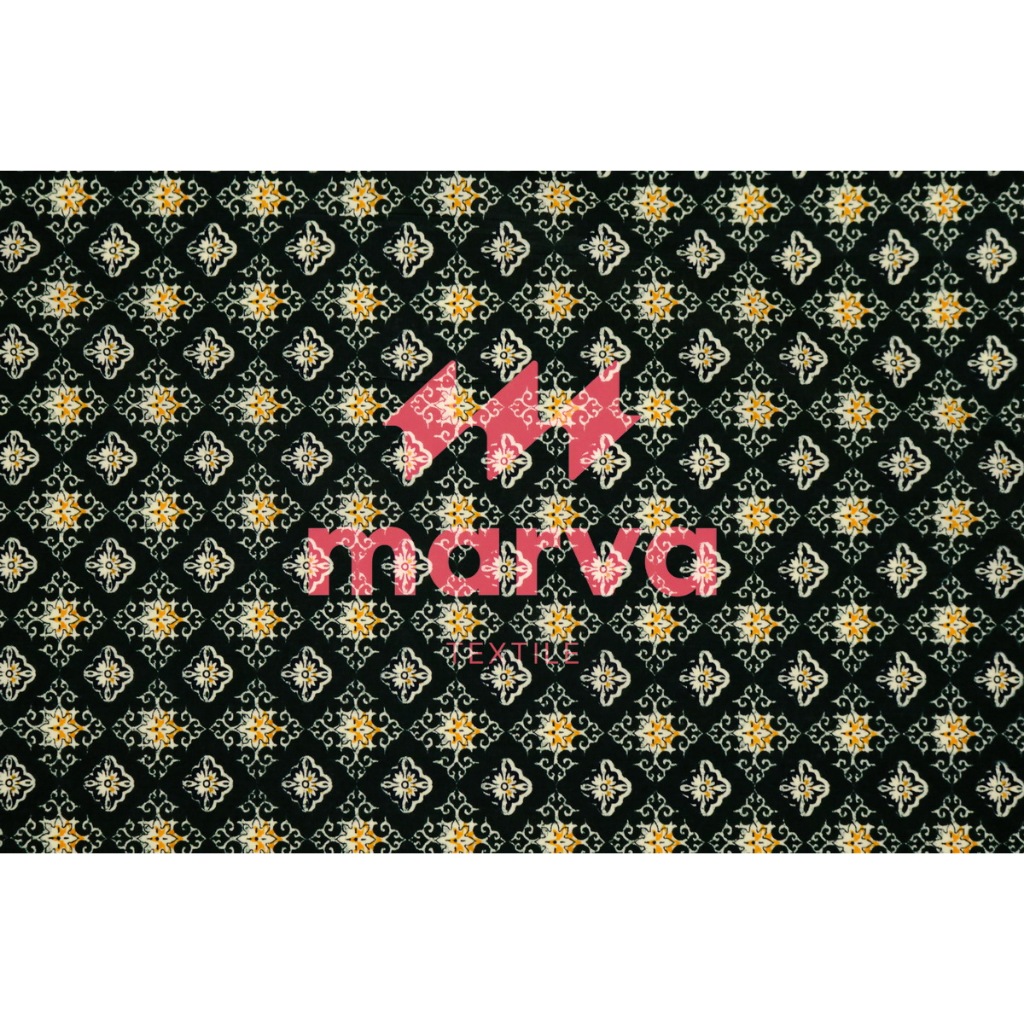 Kain Batik Meteran Premium Bahan 100% katun motif bunga kecil hitam by Marva textile