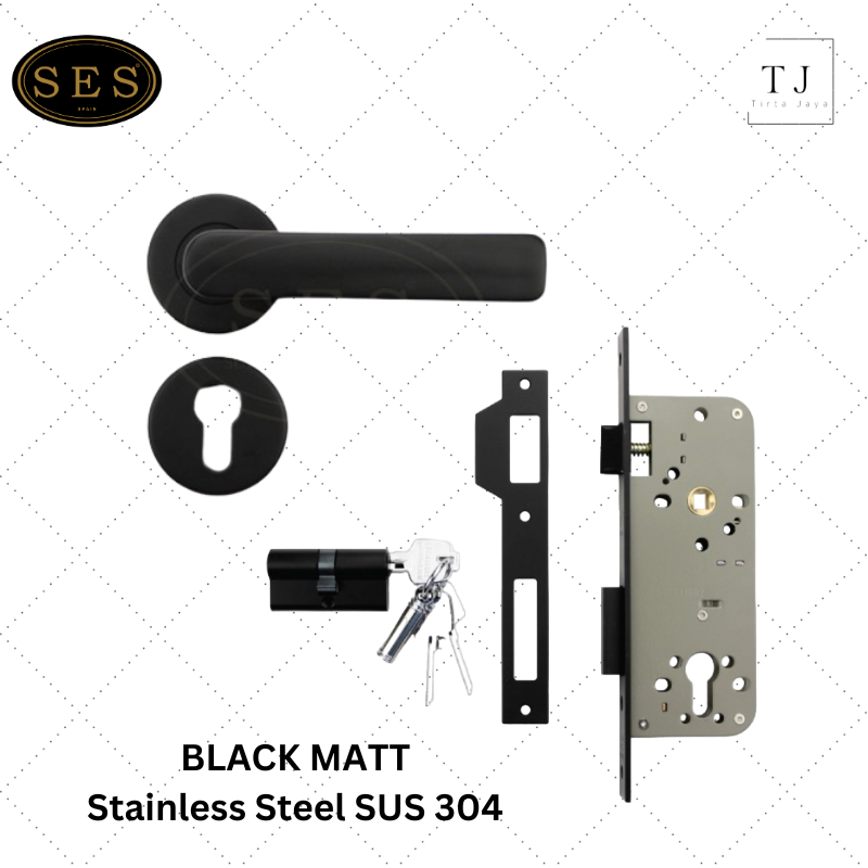 Handle Pintu Set SES SR 06 Black Matt SUS 304 Gagang Pintu Set