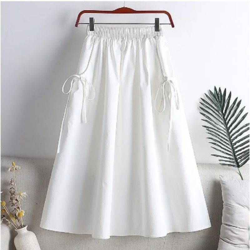 rok terbaru.rok wanita kekinian//rok saku tali//rok putih Korea style
