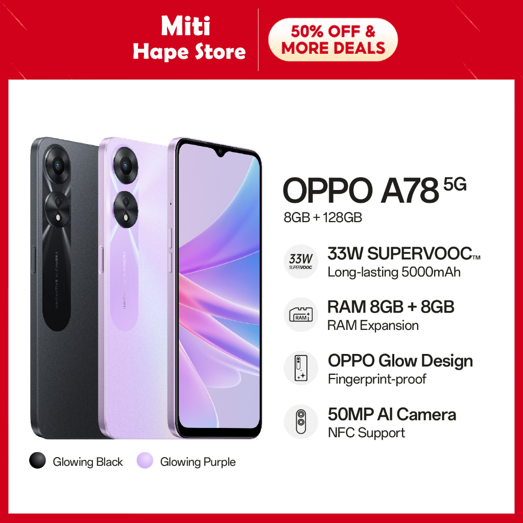 [Terkini] OPPO A78 5G 8GB/128GB [33W SUPERVOOC+5000mAh Battery【RAM 8GB+8GB】