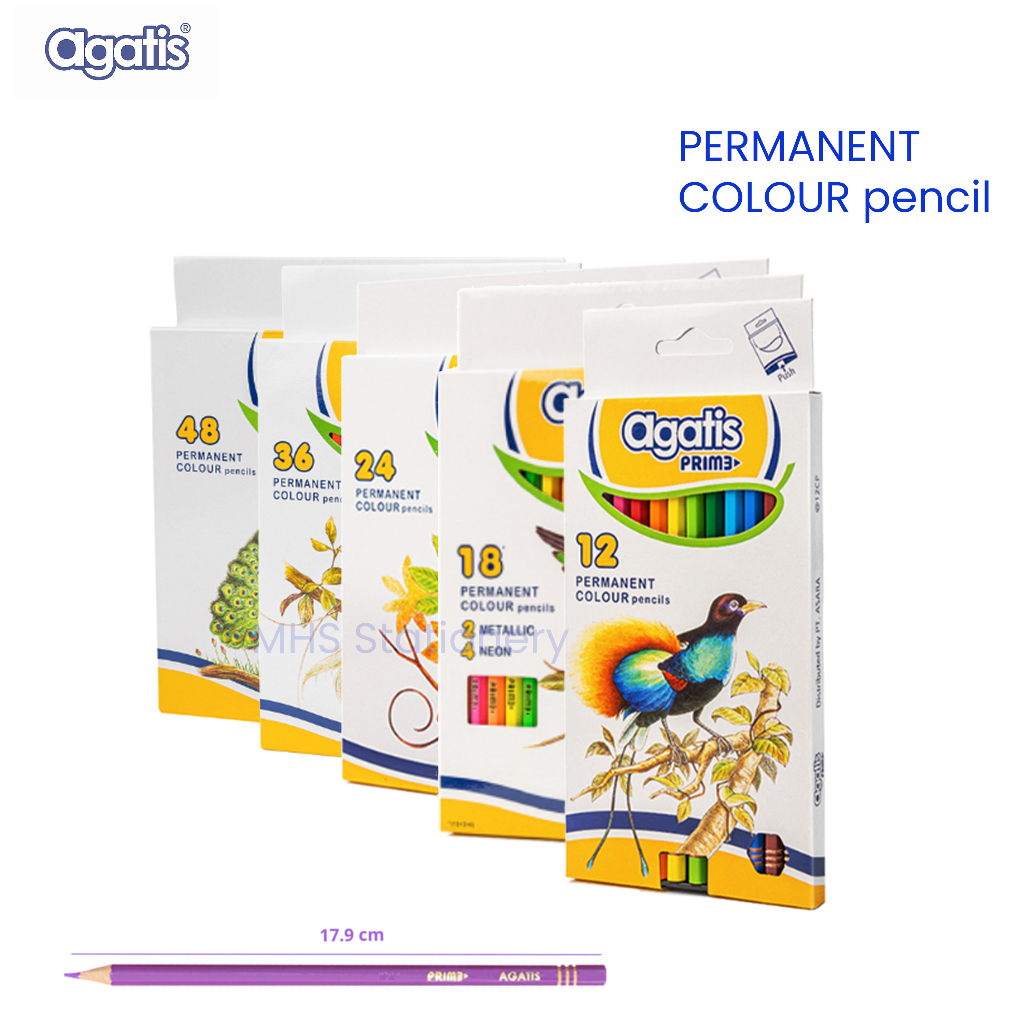 

Color Pencil Pensil Warna Agatis Prime Permanent 12 18 24 36 48 Warna - Panjang