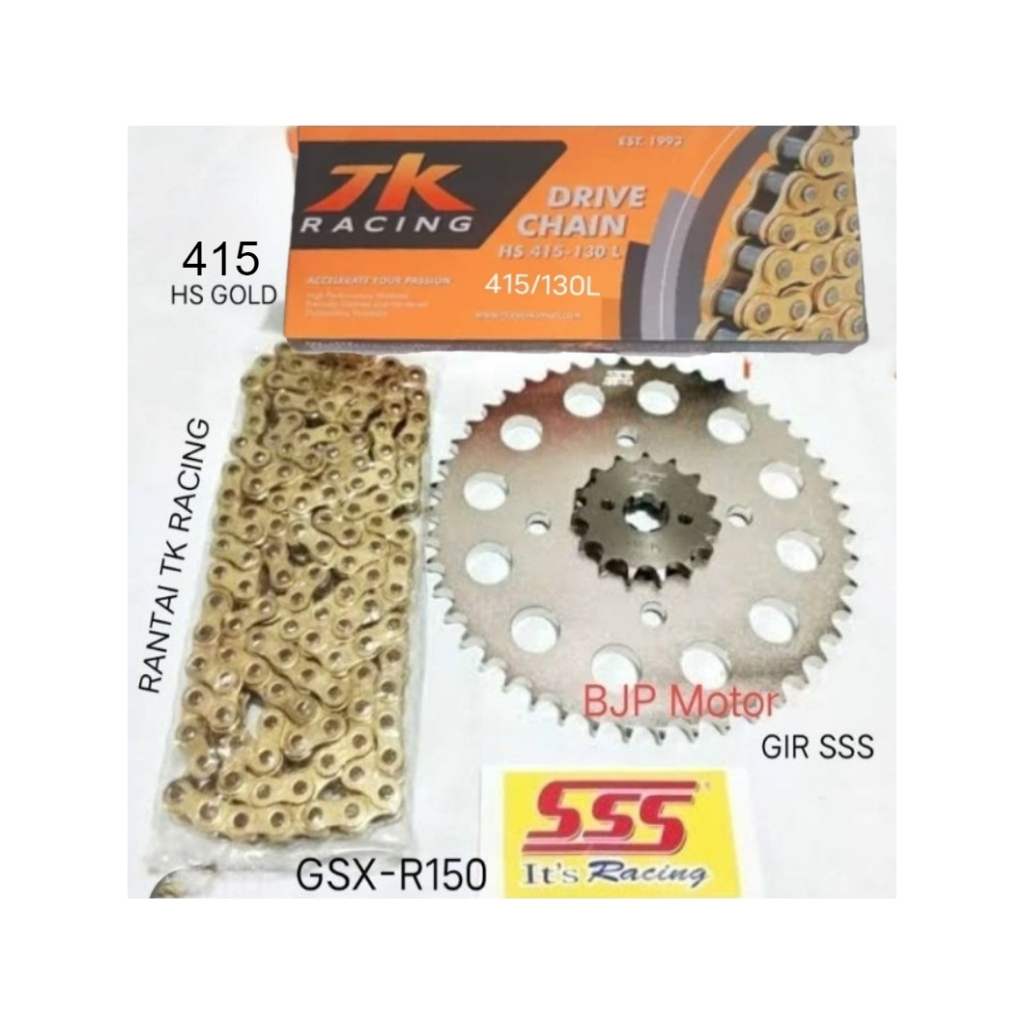 Gear Set SSS 415 GSX - R150 Paketan Rantai TK RACING 415 HS 130L.GOLD Dengan Pilihan Ger Depan SSS 1