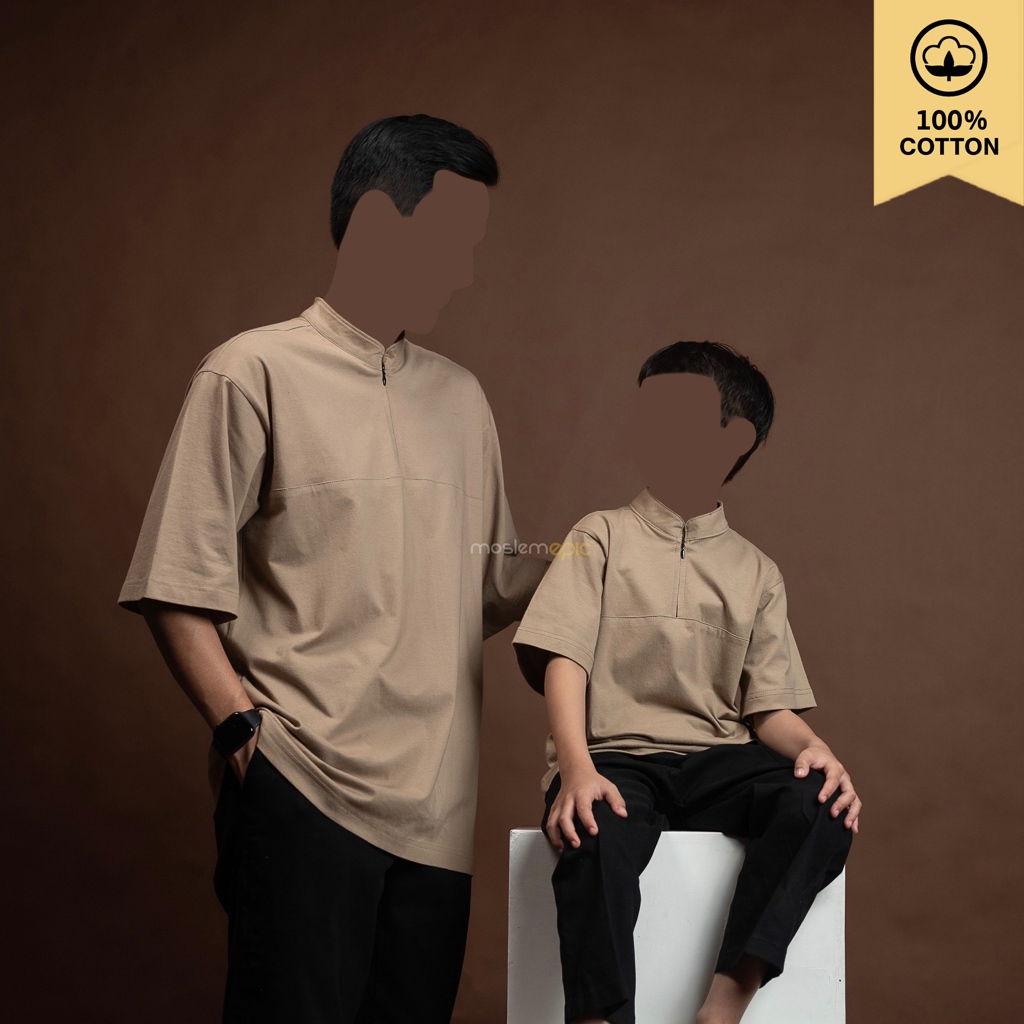 Kurta Thalha Junior - Oversized Zip Tee Kids (Heavy Weight Cotton) koko kaos / kurta anak