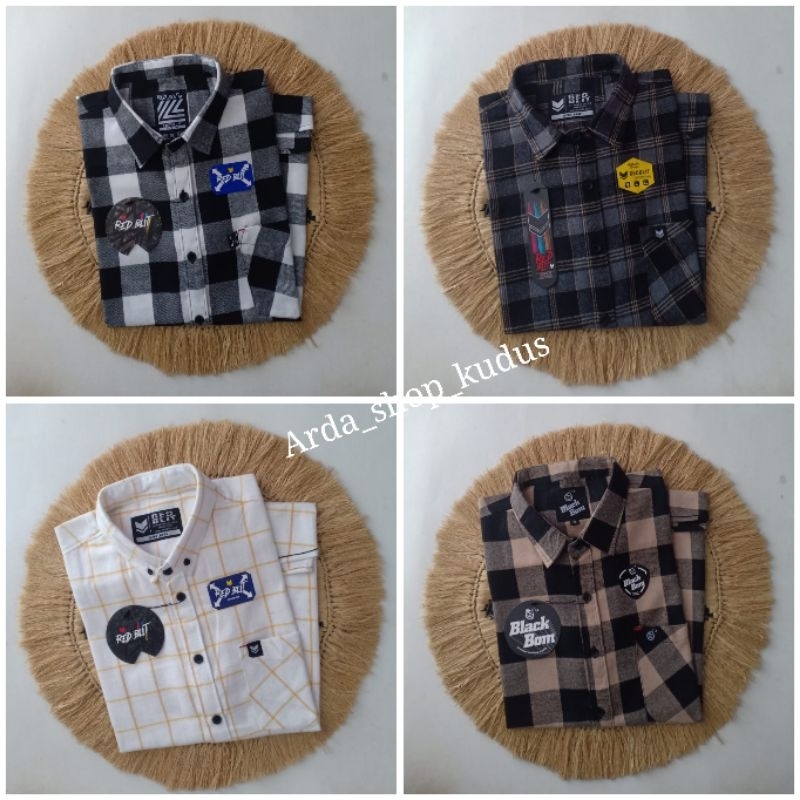 Kemeja Flanel Pria Lengan Pendek / HEM KOTAK-KOTAK / Kemeja Flannel