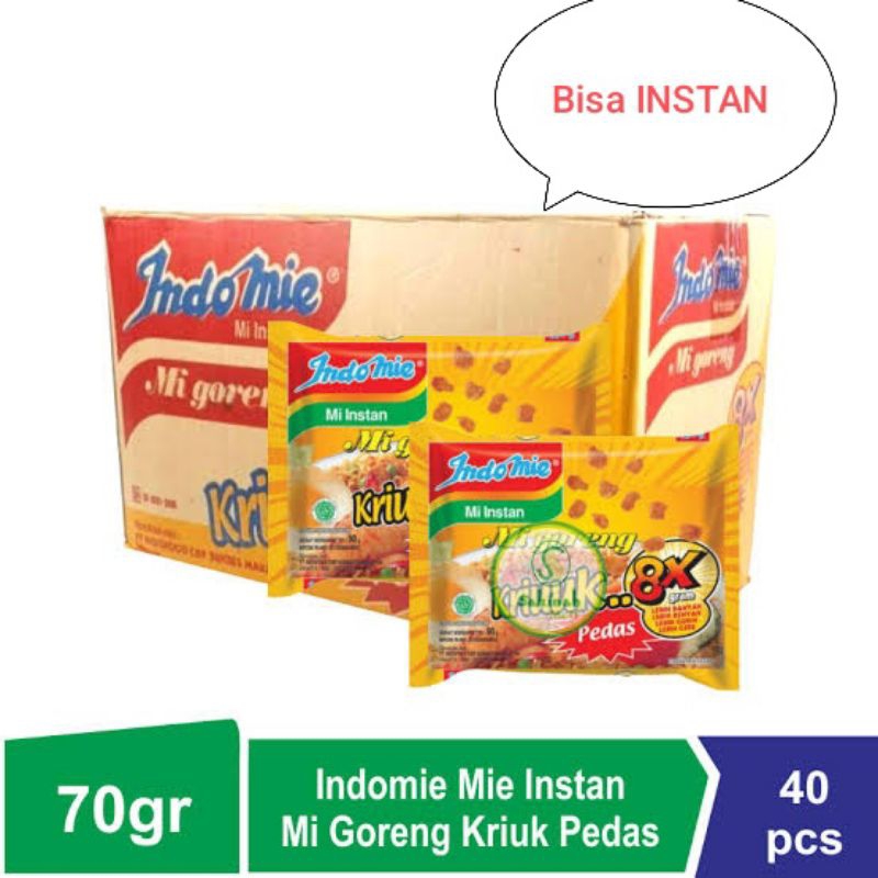 

INDOMIE/INDOFOOD MIE INSTAN MIE GORENG KRIUK PEDAS 1DUS/1KARTON ISI (40PCS)