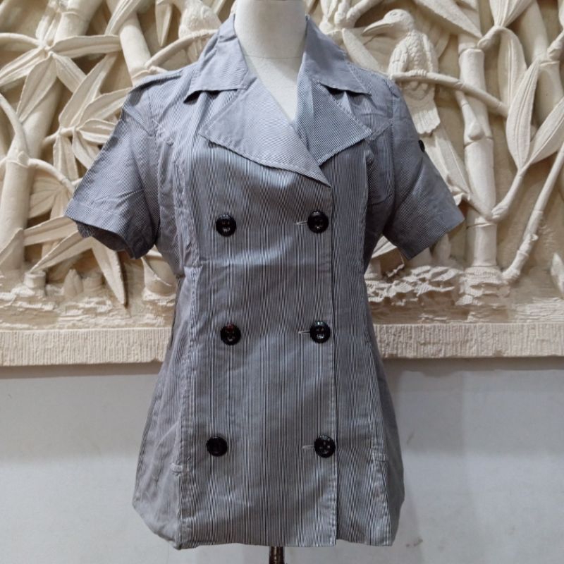 Blazer / Blazer Wanita / Blazer Lengan Pendek / Blazer Motif Garis / Blazer Casual Baru