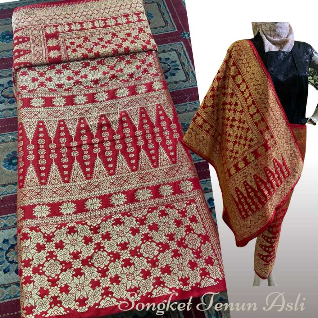 Datia Songket - Kain Songket Palembang Lepus Tenun Tangan Asli - Set Selendang Kebaya Pengantin Mewa