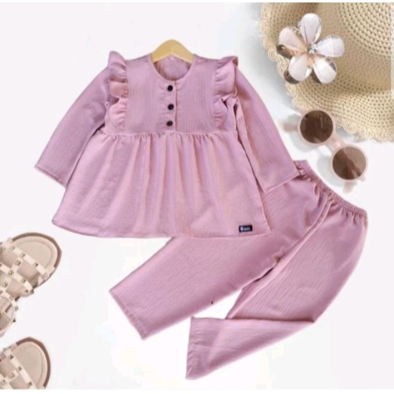 stelan anak kancing/stelan anak perempuan 1-12 tahun/setcel anak perempuan/oneset crinkle