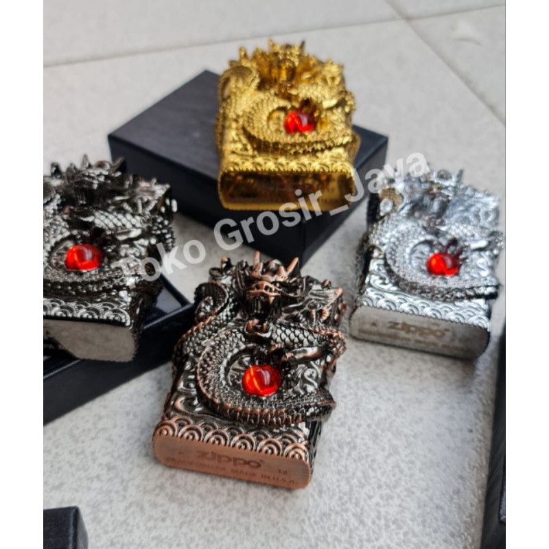 Zippo Korek Api Lighter Dragon 3D Fullside Golden eye
