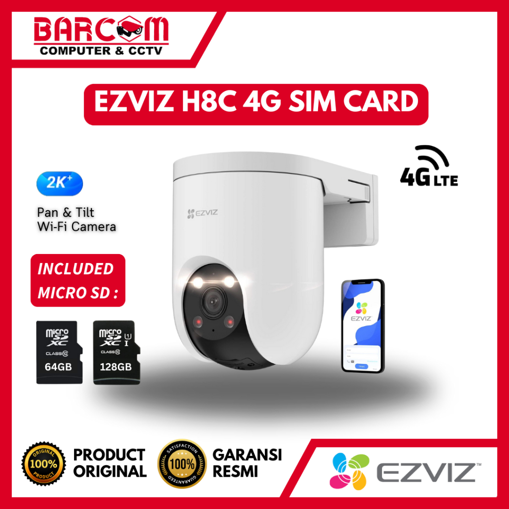 EZVIZ H8C 4G SIMCARD 2K+ INCLUDED MICROSD 64GB / 128GB OUTDOOR CAMERA CCTV - ORIGINAL EZVIZ