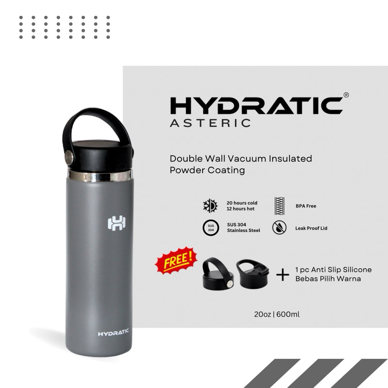 BOTOL MINUM TUMBLER HYDRATIC ASTERIC 20oz / 600ml - Tahan Panas Dingin 12 - 24 jam - GREY / ABU-ABU 