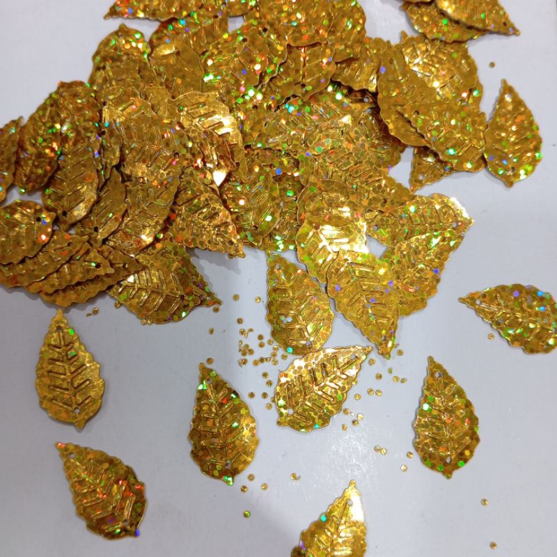 Payet daun mas | ramboci daun mas | bahan prakarya | Payet ramboci daun 10 gram