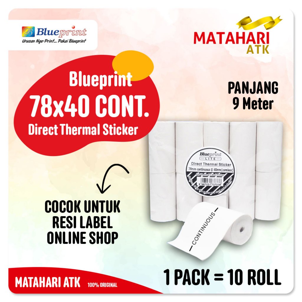 

78x40 (1 PACK) Resi Label Pengiriman Kertas Thermal Sticker Barcode BLUEPRINT Stiker ≈ 80mm < A6
