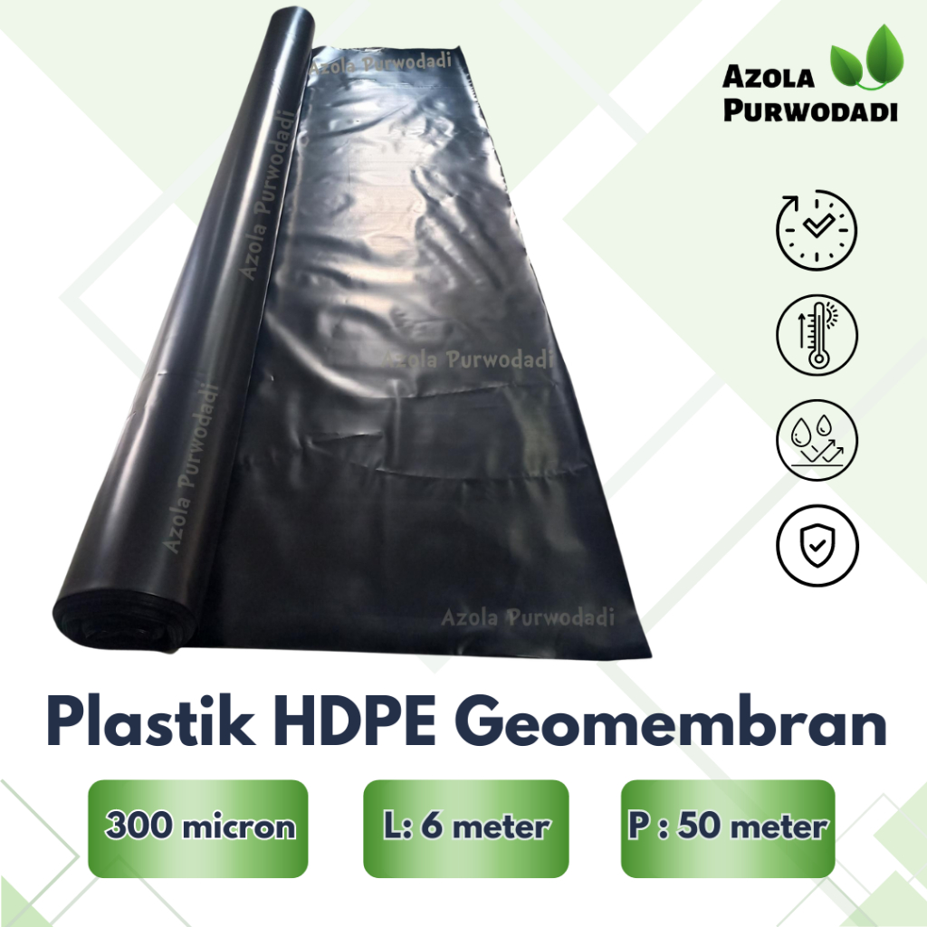 Plastik HDPE Geomembran 300 micron 1 ROLL (L: 6 meter X P: 50 meter) untuk kolam tambak/ saluran air