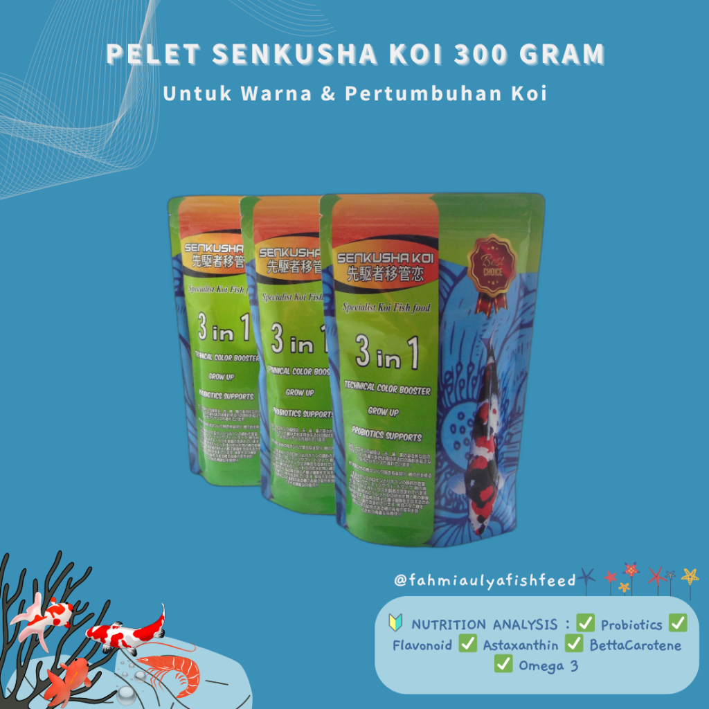 Pelet SENKUSHA KOI 300 Gram. Pakan BERKUALITAS ikan KOI Untuk Warna & Pertumbuhan