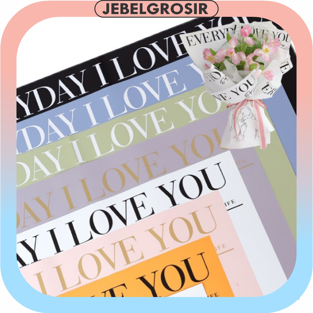 

20 Lembar Kertas Buket Motiff I LOVE YOU Flower Wrapping Paper Cellophane Bouquet Valantine KB6109