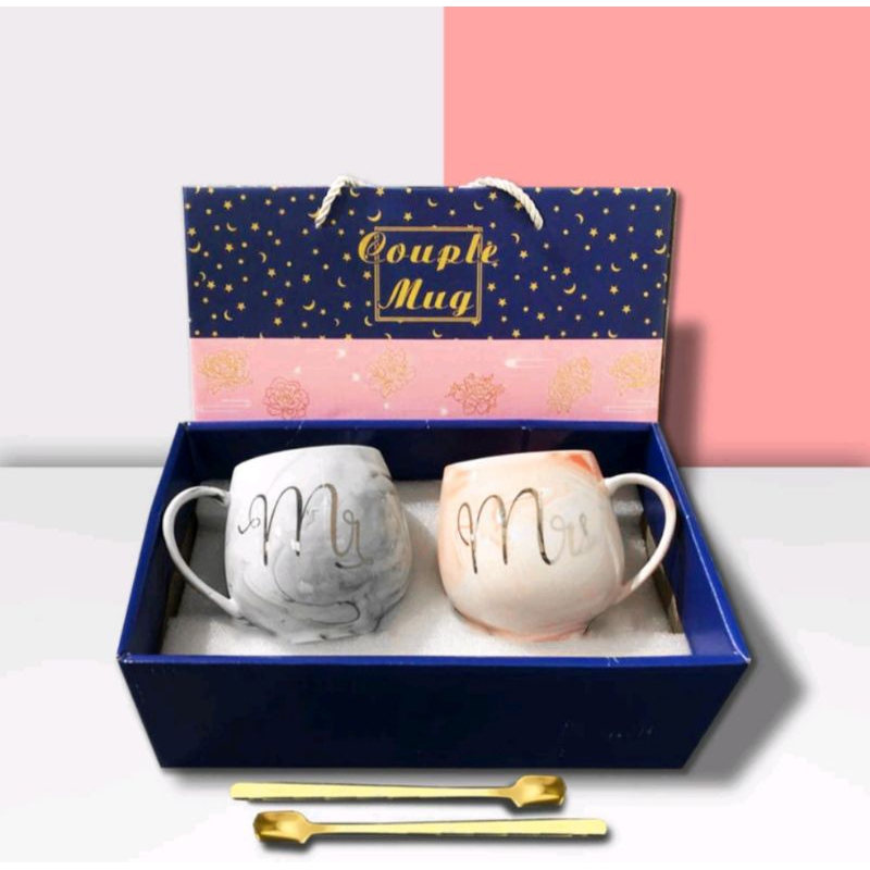 Marble Glaas Couple/Marble Mug Gift Box /Gelas Marble