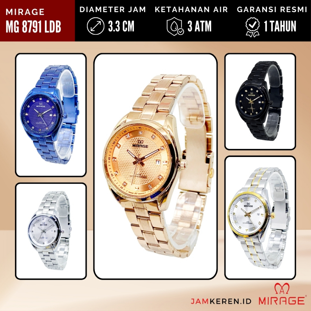 Mirage - Jam Wanita Elegan Mewah - Jam Tangan Mirage Wanita - 8791 LD Original 100% Garansi Resmi