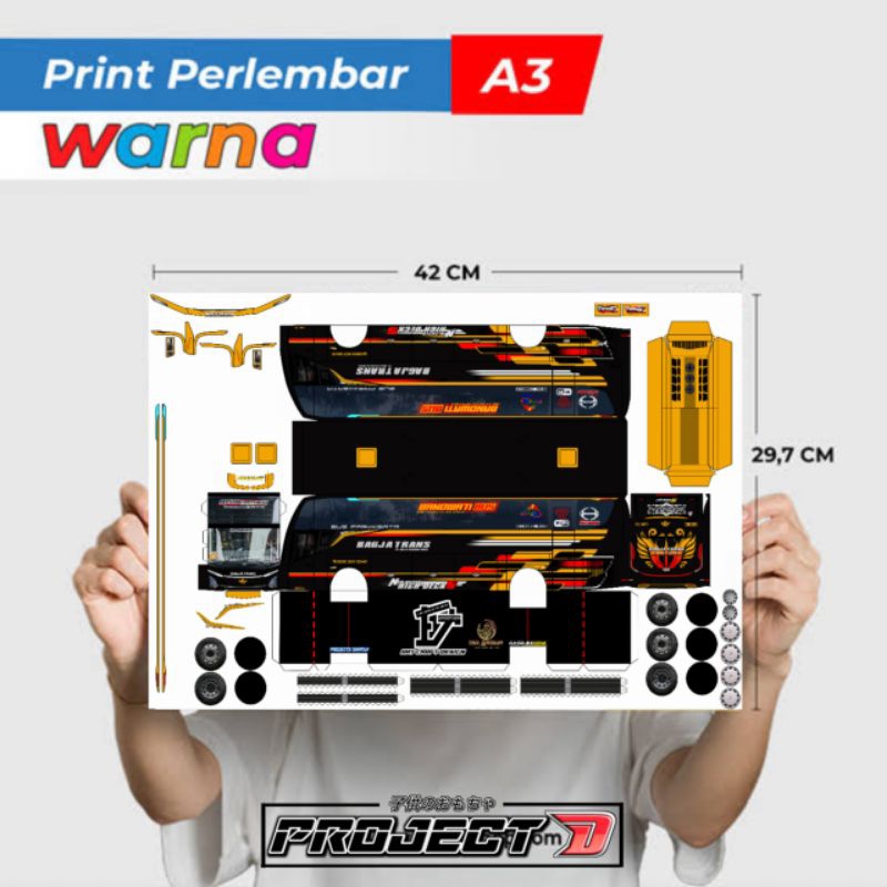 LEMBARAN POLA MINIATUR BUS BAGJA TRANS JET BUS 5 SKALA 1/50 DIY