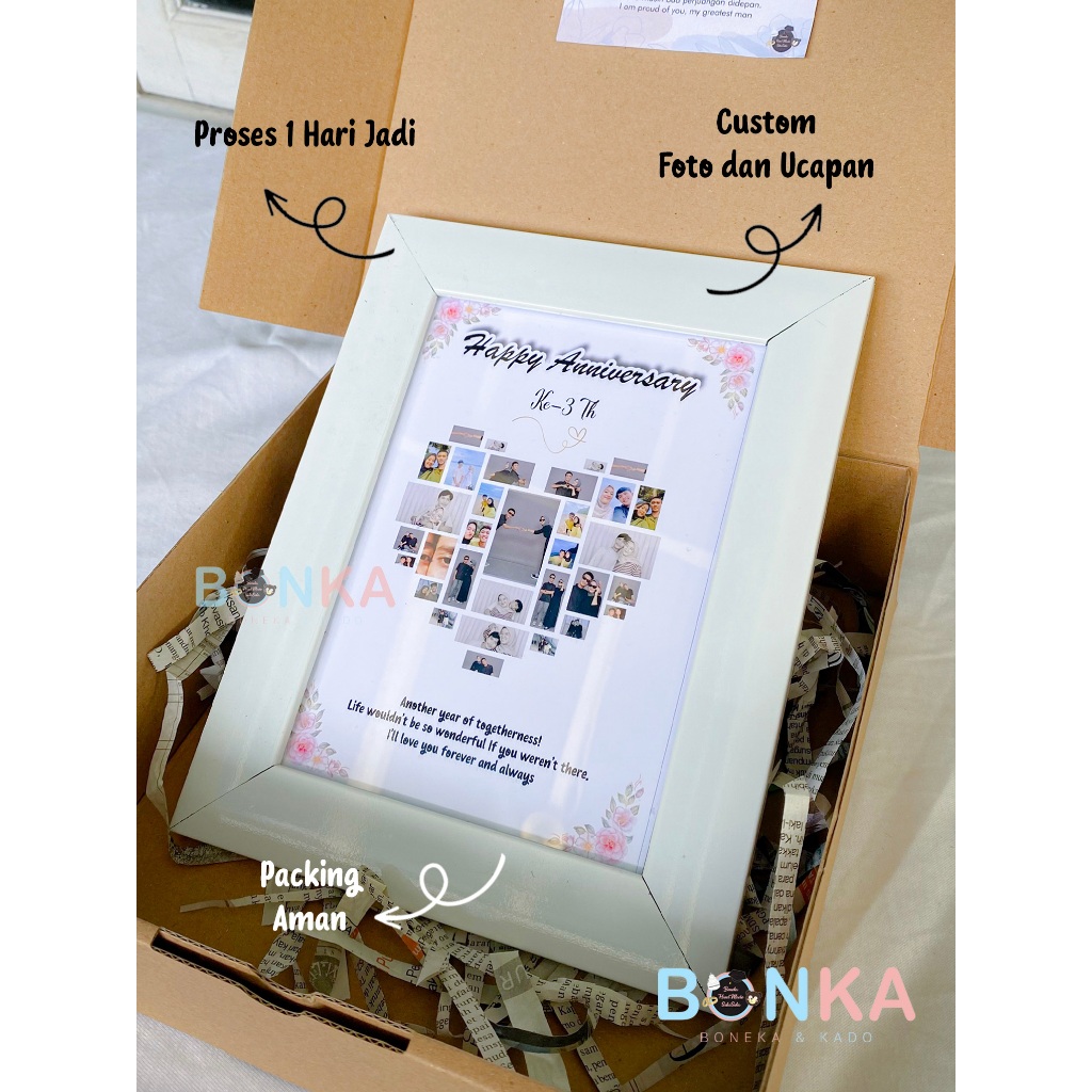 Frame Kolase Foto Love Ukuran 20x17 cm Bingkai Foto Custom Ucapan Proses 1 Hari Jadi