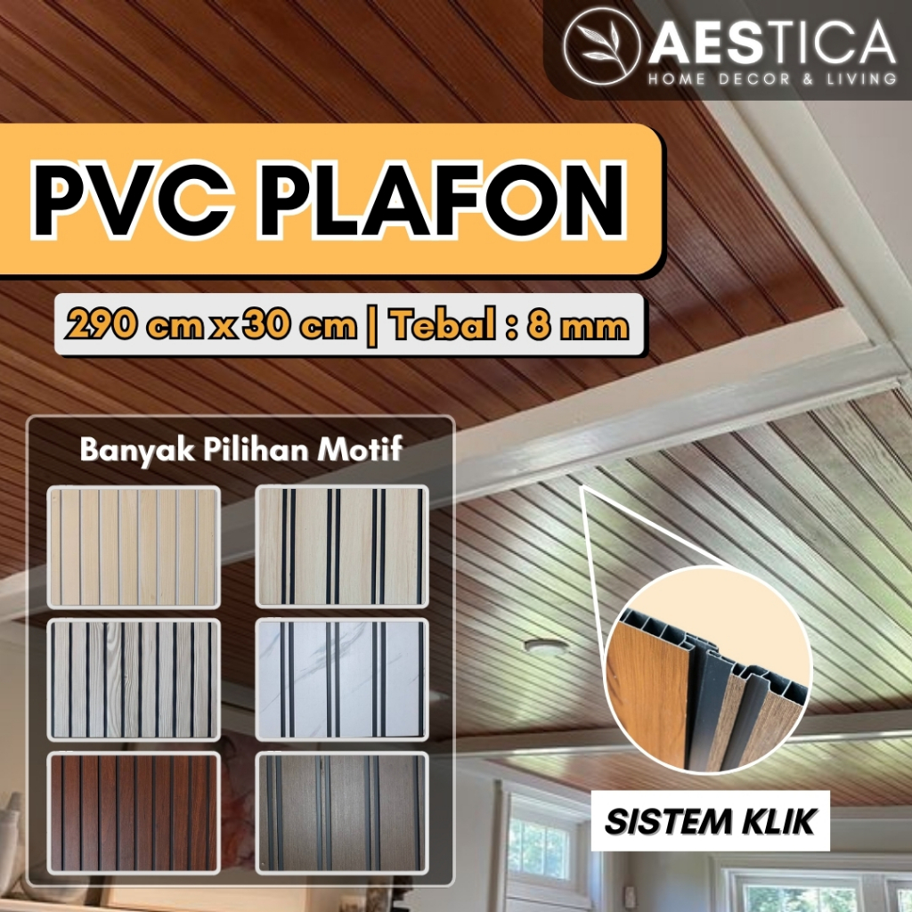 Plafon PVC Wall Panel Motif Wood Kayu Kanopi Atap | Dekorasi Dinding Plafon Aestica