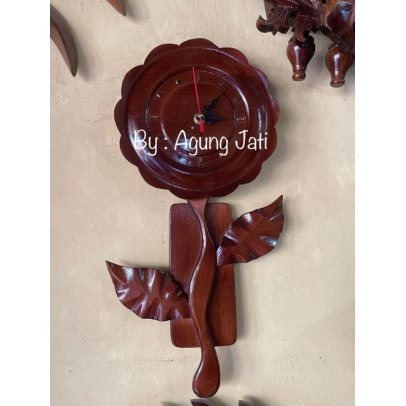 JAM DINDING |JAM BUNGA |JAM BUNGA MATAHARI |JAM BUNGA MATAHARI DARI KAYU JATI