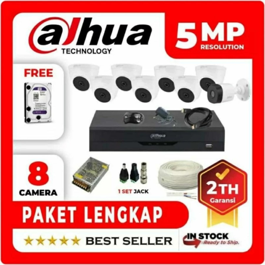 PAKET CCTV DAHUA 5MP DVR 8 CHANNEL KAMERA SIAP PAKAI