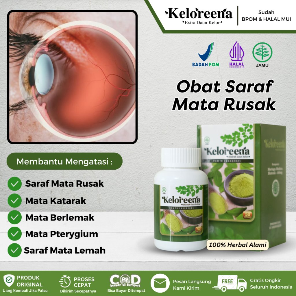 Keloreena Kapsul - Obat Saraf Mata Rusak, Pterygium Glaukoma, Mata Berlemak, Mata Buram Sebelah, Pen
