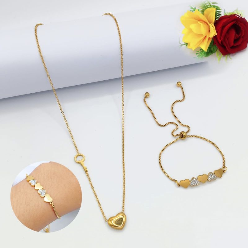 set kalung + gelang serut love permata titanium fashion wanita