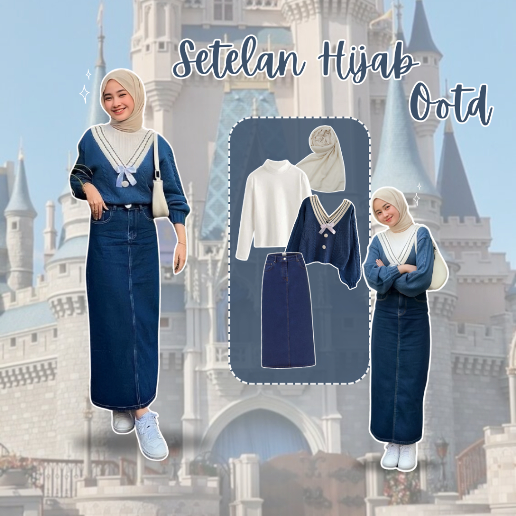 One Set 4in1 One Set Hijab Casual OOTD Hijab Kekinian Wanita Outfit Hangout Kuliah Kerja Set AA255
