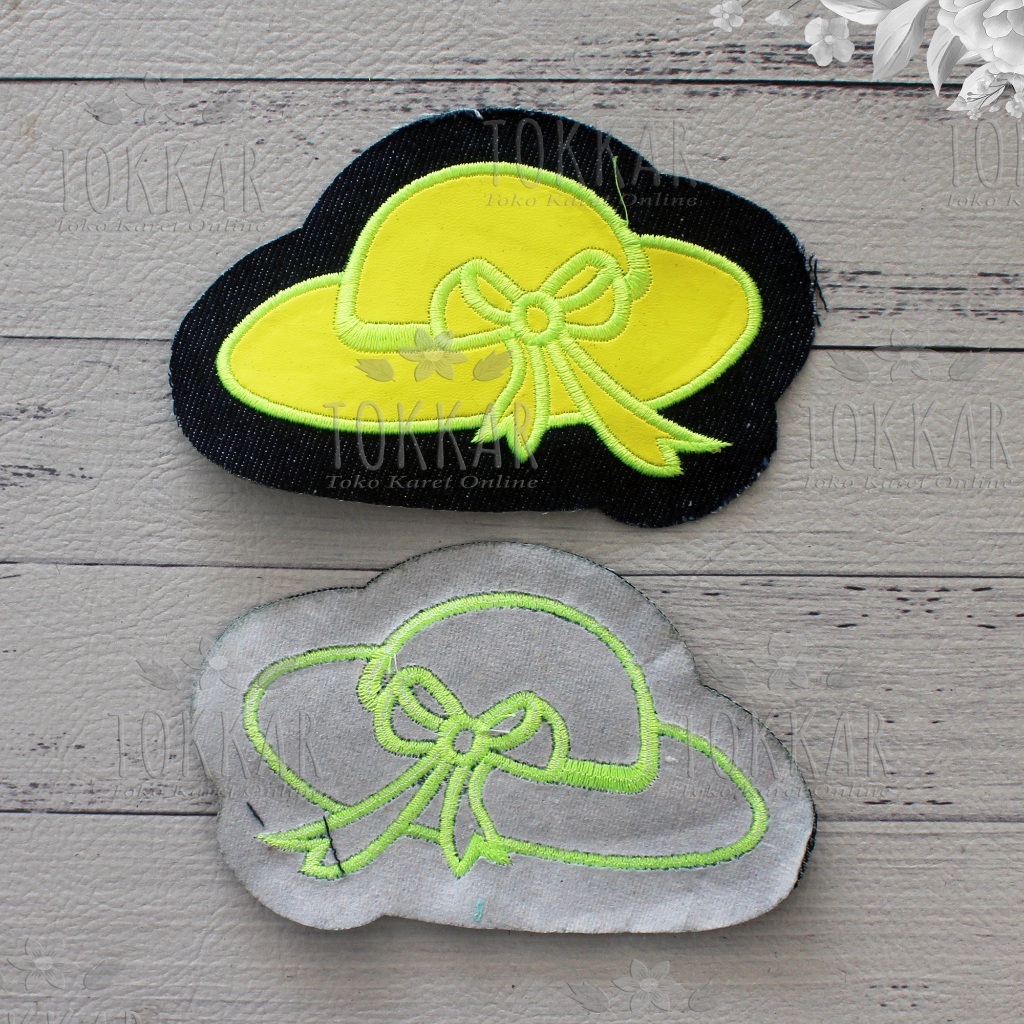 (Per Pcs) AP757 Patch Bordir Motif Topi Hijau Stabilo / Emblem Baju Motif Topi
