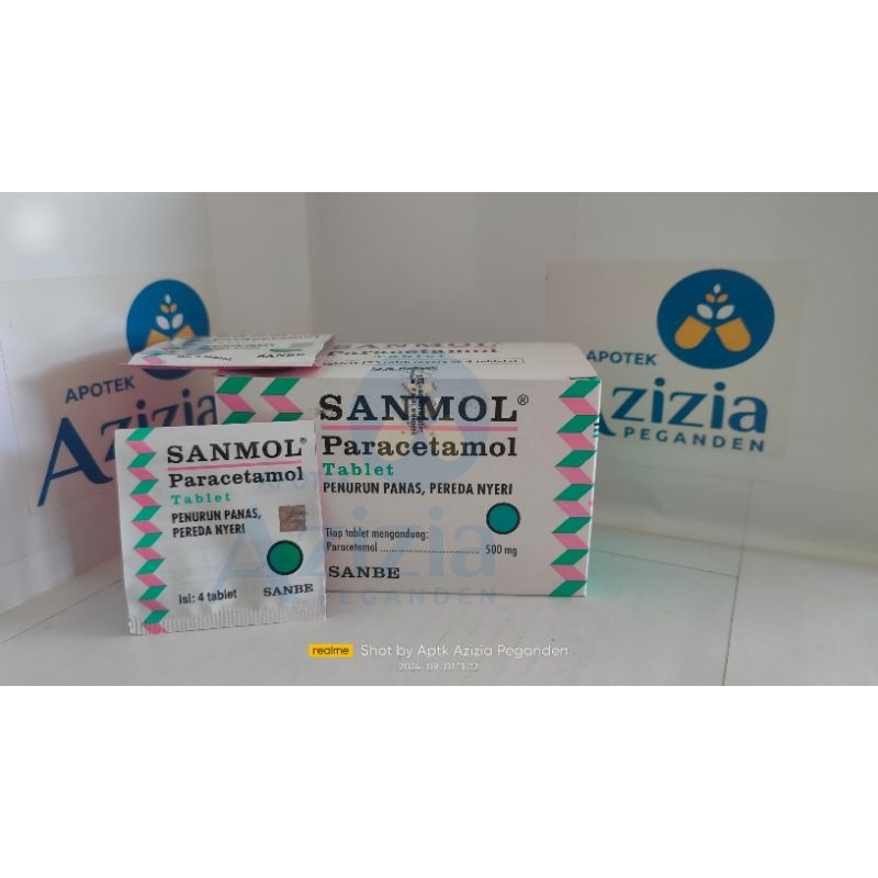 SANMOL TABLET 500MG PER STRIP ISI 4 TABLET / PARACETAMOL SANBE PATEN