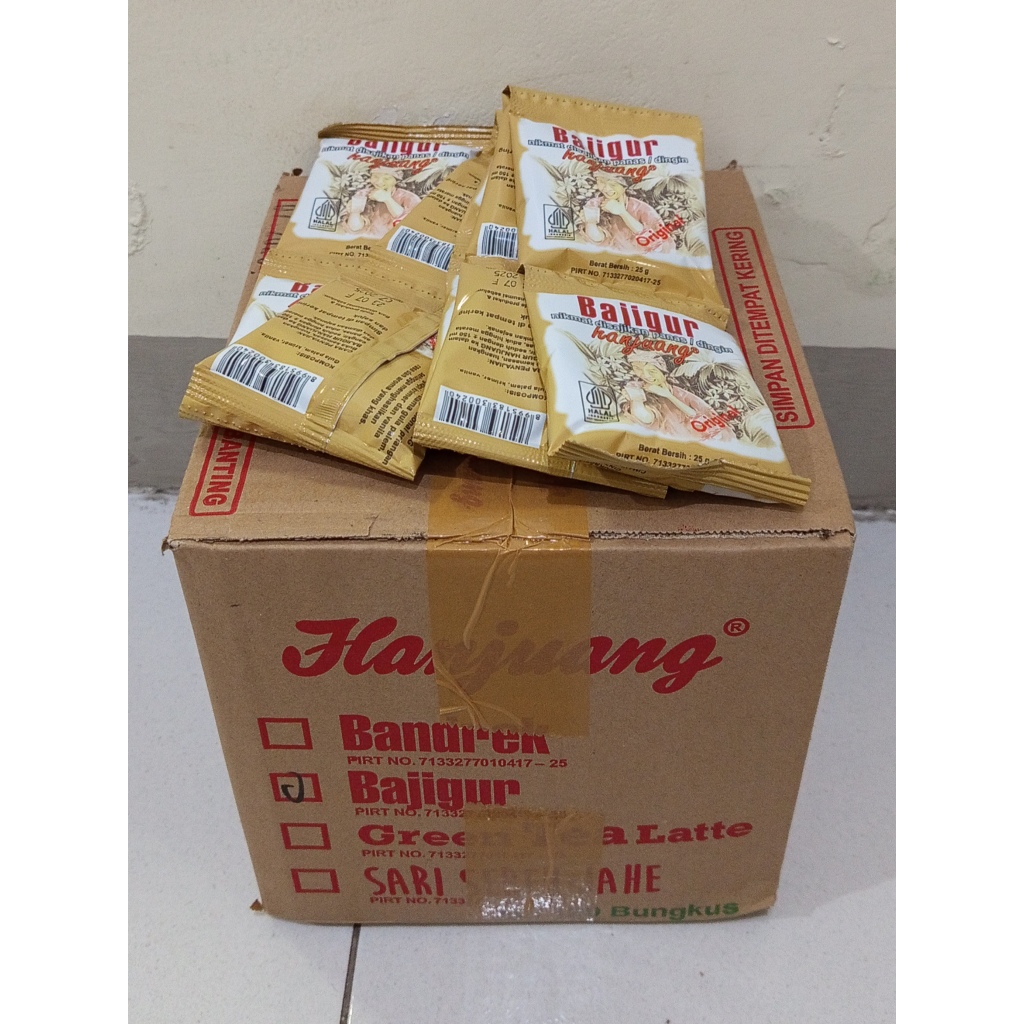 

Bajigur Hanjuang kemasan renteng 1 dus isi 120 sachet/12 renteng