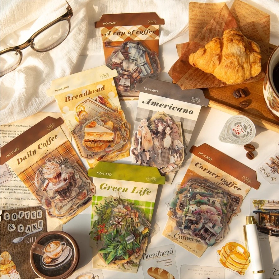 

30 pcs stiker PET waterproof life coffee bread dekor diy jurnal