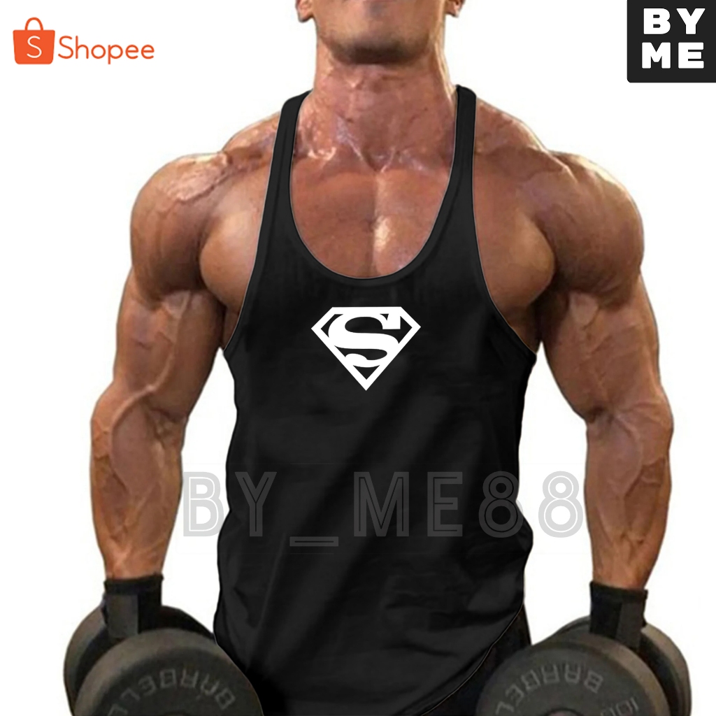 SINGLET PRIA TALI KECIL MOTIF SUPERMAN WARNA HITAM