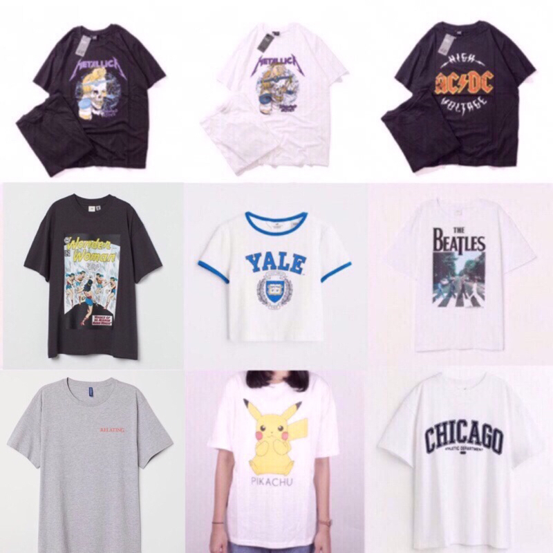 HM FULL TAG NEW CHICAGO THE BEATLES ABBEY ROAD TEE YALE CREAM PIKACHU POKEMON METALLICA WONDER WOMAN