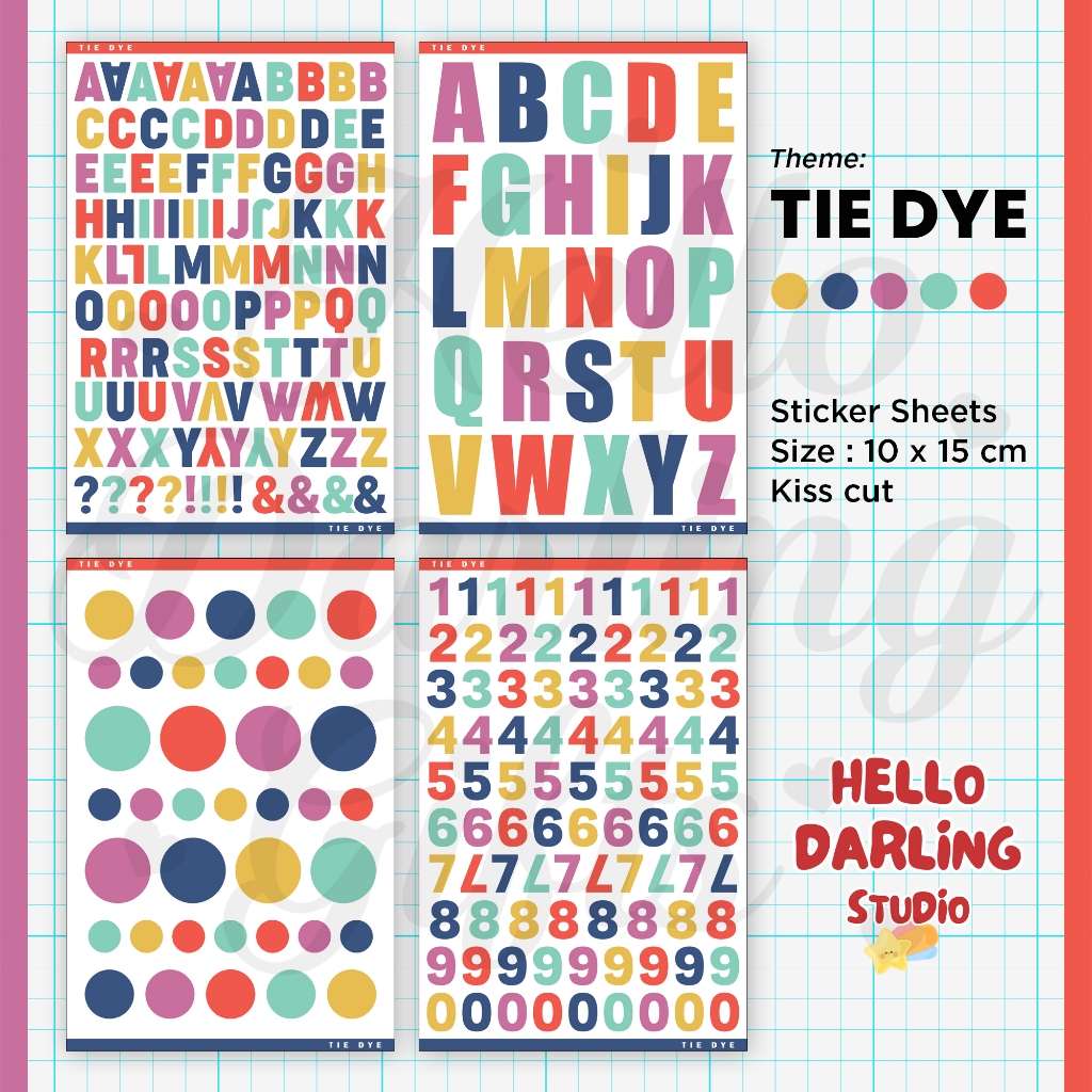 

Sticker Jurnal Deco Tema TIE DYE. Alphabet Sticker Sheet Journaling Scrapbook Deco. Kiss Cut.