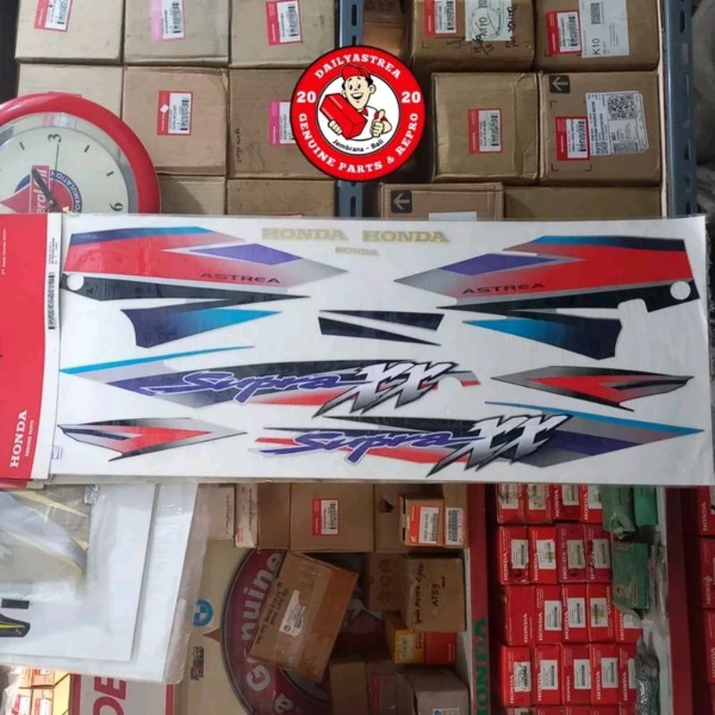 LIST LIS STIKER STICKER STRIPING BODY UNGU VIOLET SILVER HONDA SUPRA XX 2002 ORIGINAL ORI 871X0-KEV-