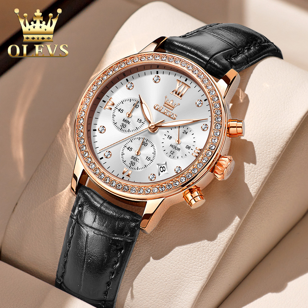 OLEVS Jam Tangan Wanita Kecil Original Kulit Tahan Air Elegan Kuarsa Analog Watch Elegan Mewah