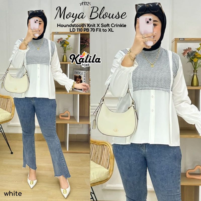Moya blouse by Kalila • Wenda blouse • slimi blouse bahan knit mix katun full kancing aktif • tunik 