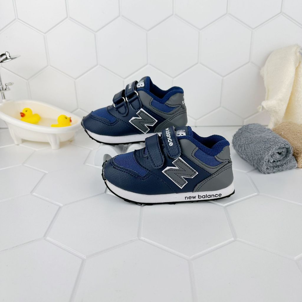 Sepatu Sport Anak NB Running Velcro Navy Grey Perekat/Sepatu NB Anak Laki Laki dan Anak Perempuan