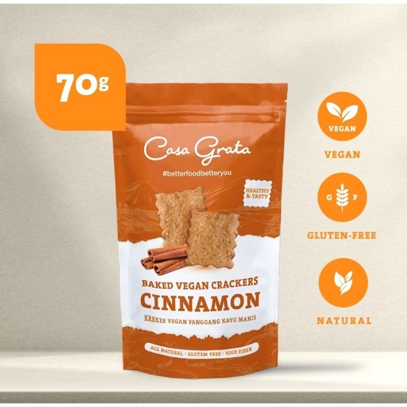 

Casa Grata Cinnamon / Sea Salt / Herbs / Cajun / Onion & Garlic Crackers 70 gram / Snack Sehat / Camilan Sehat / Snack Anak / Makanan Sehat