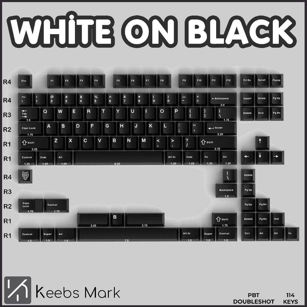 White On Black / WOB Keycaps PBT Doubleshot 114 Keys Cherry Profile Keycaps