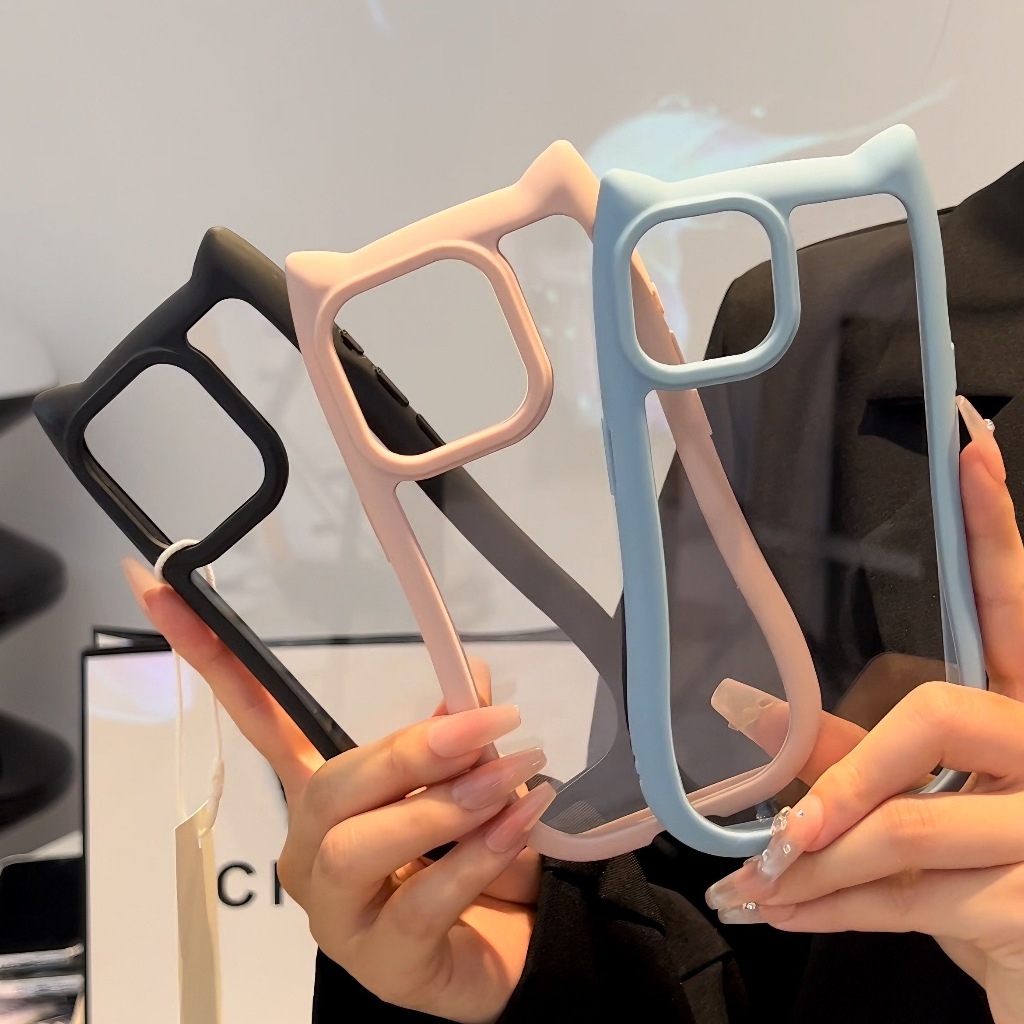 cuci gudang softcase cute 3d cat ears silikon akrilik hp case for iphone 15 14 13 12 11 pro max x xs