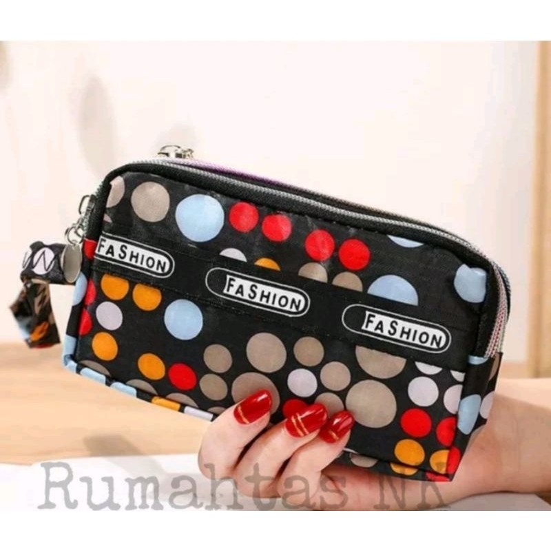 Dompet Wanita HP 3 Resleting Printing Eco Multifungsi Pouch 3 Ruang