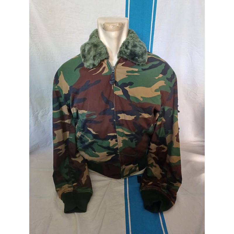 Jaket Bomber ECWCS Kerah Sherpa Loreng Woodland Vintage Korea Army