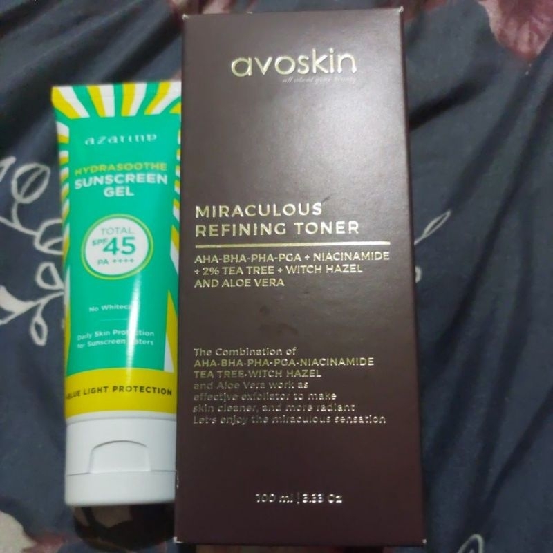 avoskin toner exfo dan azarine sunscreen spf45