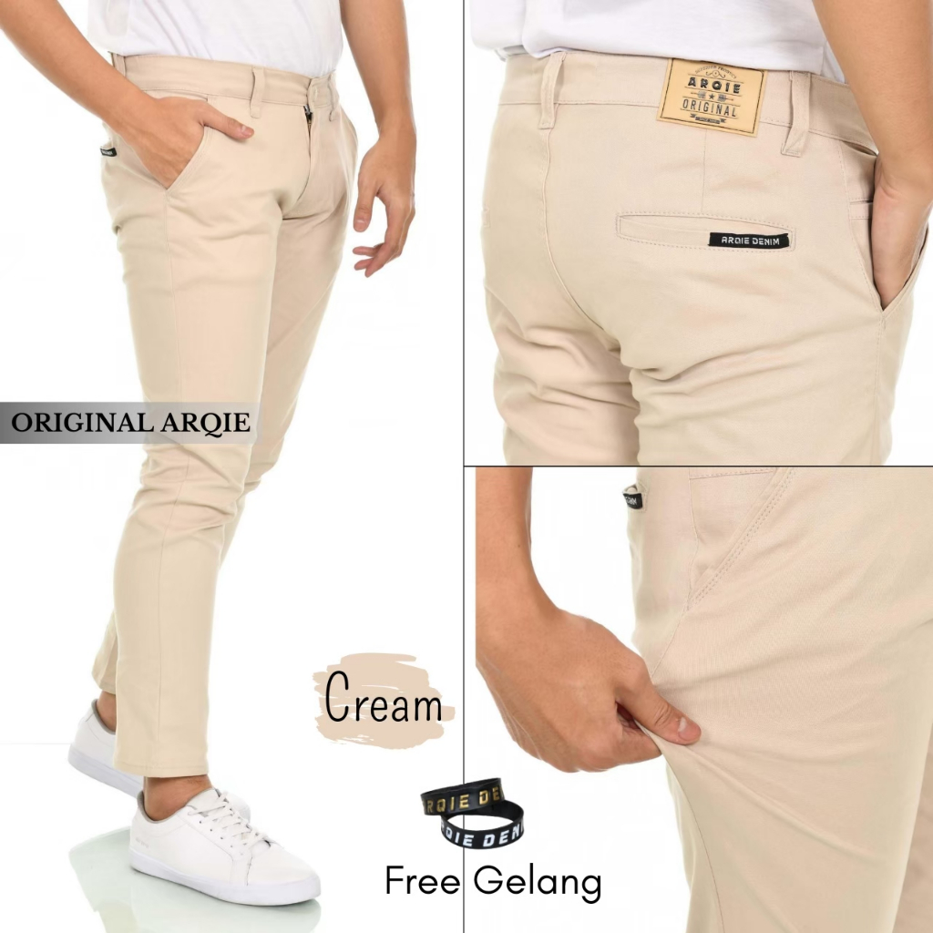 MSGO..Chinos Panjang Cream Celana Panjang  Chino - Celana Chino Panjang Pria ARQIE Chinos Slimfit St